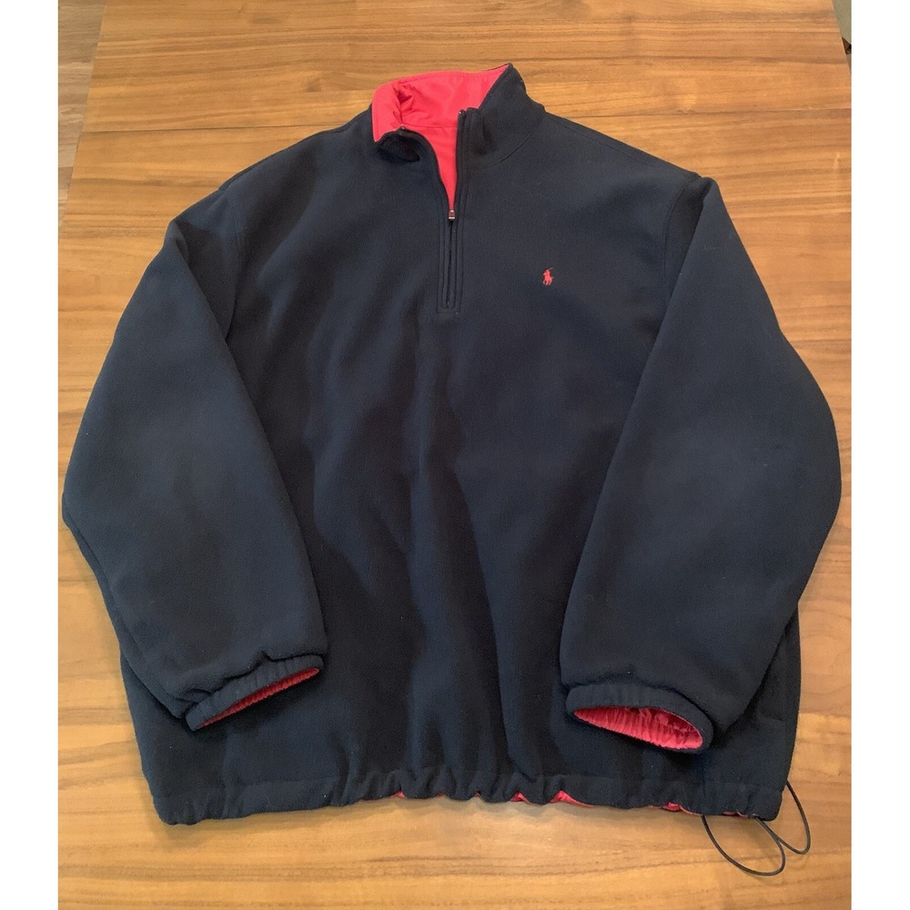VTG Polo Golf Ralph Lauren Reversible Jacket Men XL Red Windbreaker Black Fleece